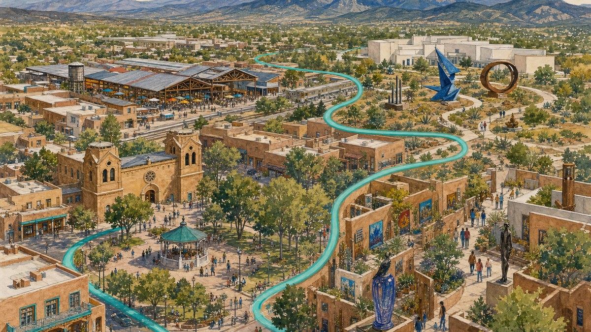 Santa Fe weekend map with Plaza, Canyon Road, Museum Hill, and Railyard