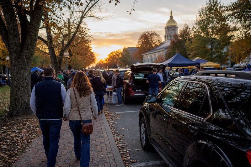 Notre Dame football tailgate with the Golden Dome in view