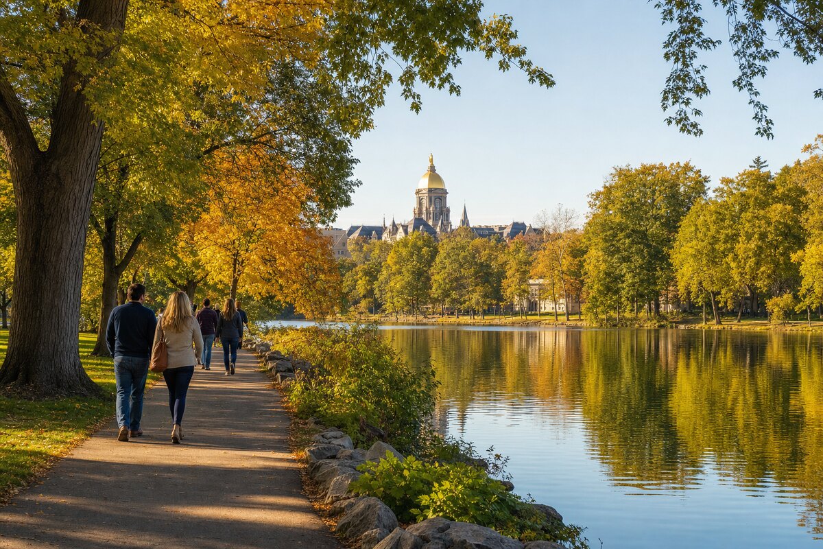Contextual autumn walk beside the lakes at Notre Dame