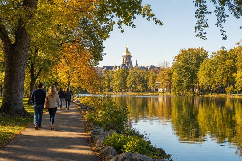 Contextual autumn walk beside the lakes at Notre Dame