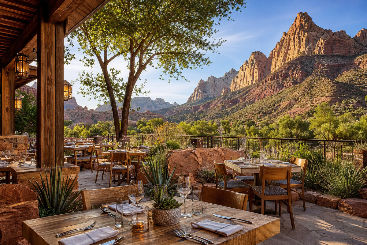 Springdale desert dining patio after a Zion day