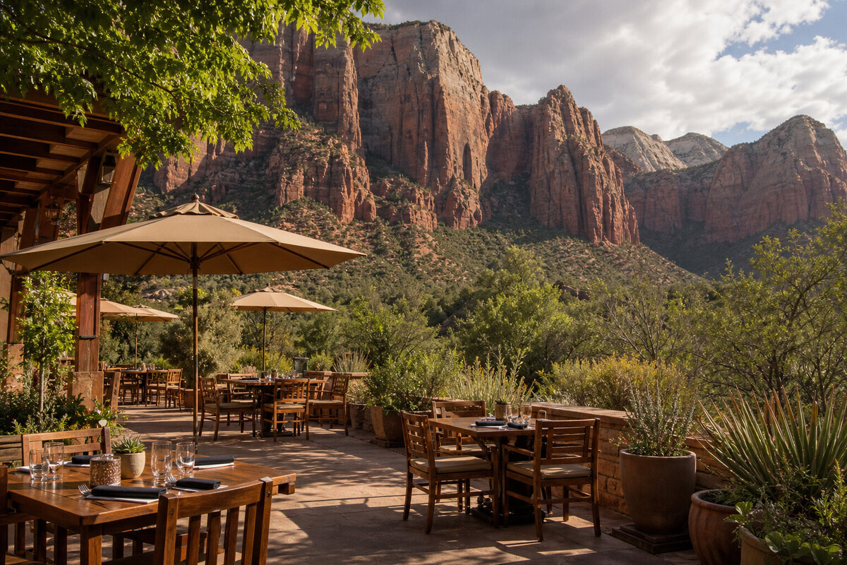 Springdale desert dining patio after a Zion day