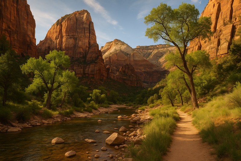 Zion riverside canyon guide scene from a Springdale trip