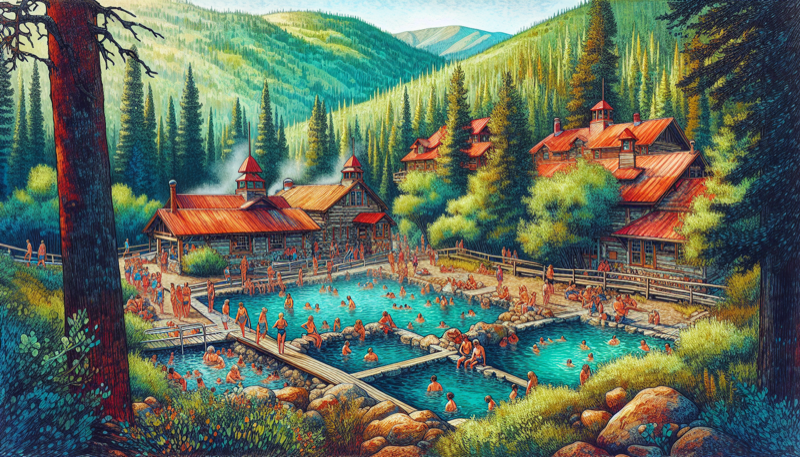 Strawberry Park Hot Springs summer green forest natural pools daytime visitors