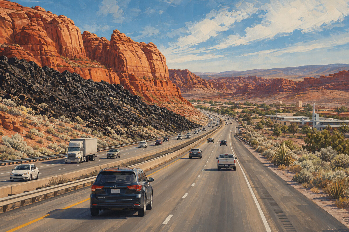 I-15 approaching the red cliffs near St. George, Utah