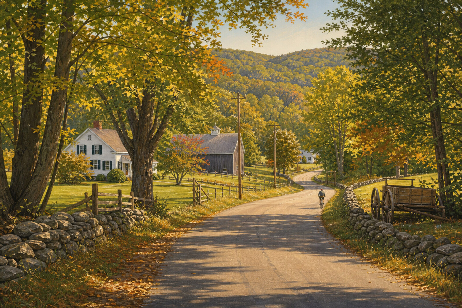 Contextual autumn road arrival in the Berkshires near Stockbridge