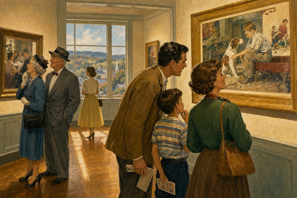 Illustrated museum gallery moment in Stockbridge