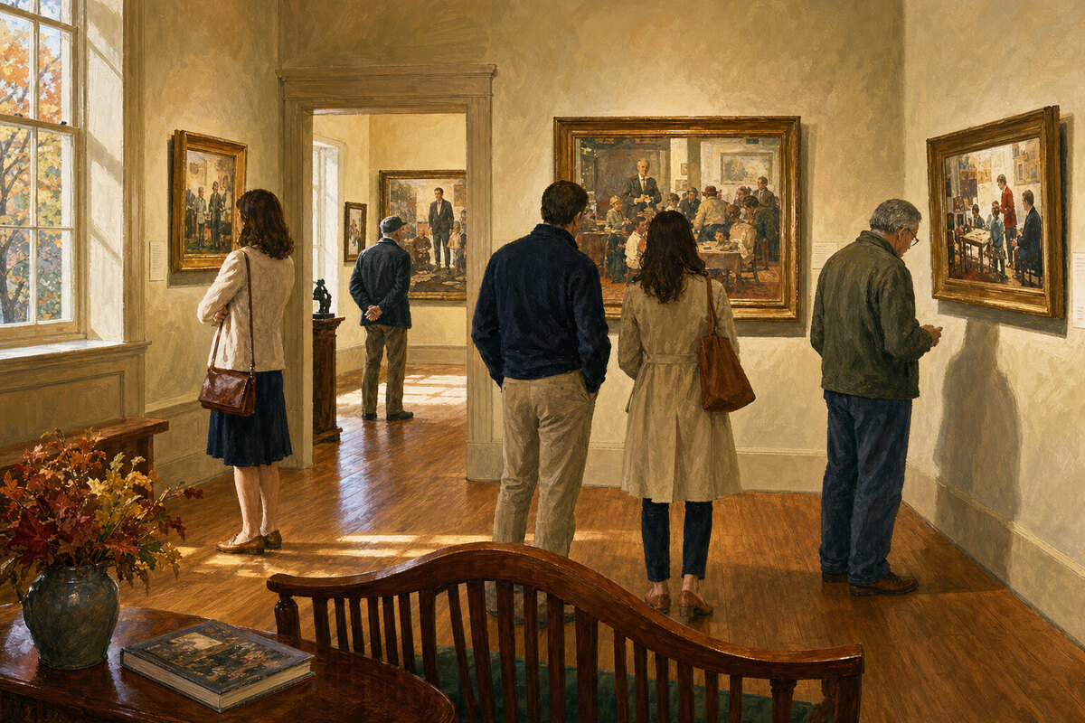 Illustrated museum gallery moment in Stockbridge