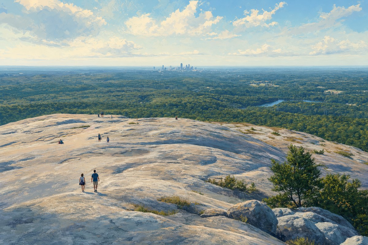 Panoramic view from Stone Mountain summit over Georgia woodland
