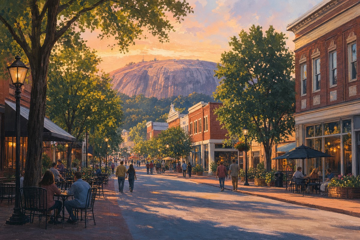 Evening in Stone Mountain Village near restaurants
