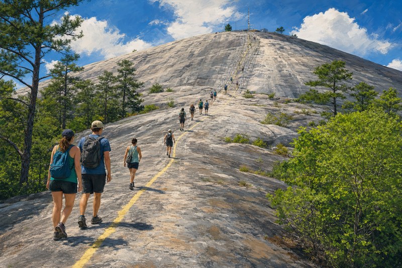 Walk-Up Trail crossing exposed granite on Stone Mountain