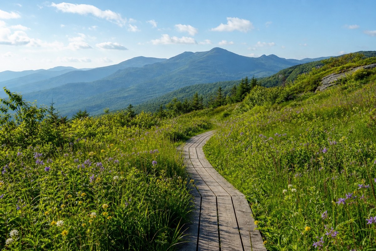 Summer hiking meadow near Mount Mansfield