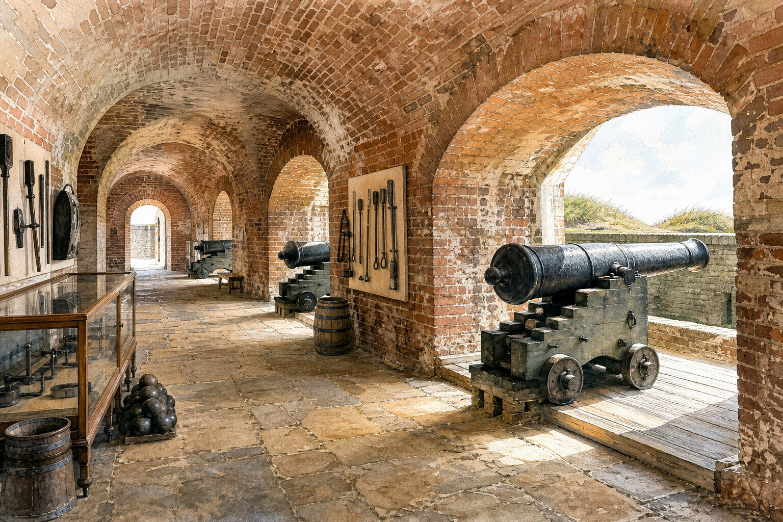 Gallery of Fort Moultrie masonry, exhibits, and harbor-facing defenses