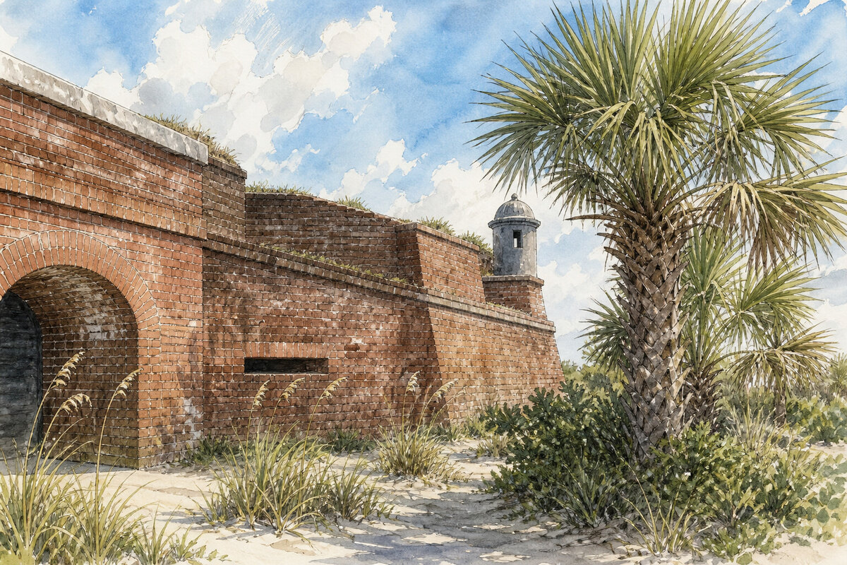 Palmettos and earthworks at Fort Moultrie