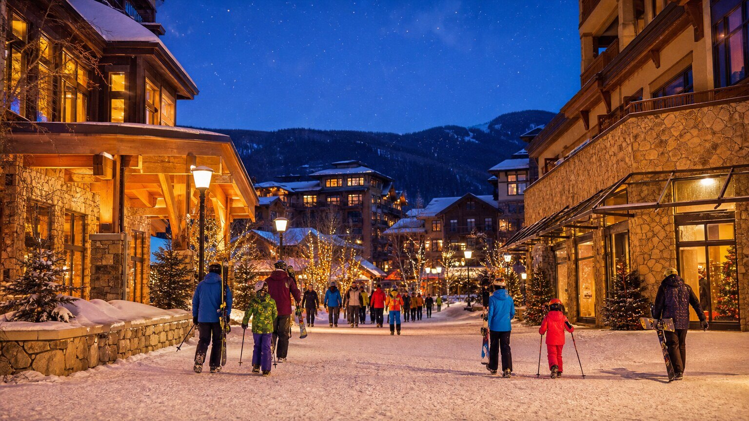 River Run Village on a winter evening