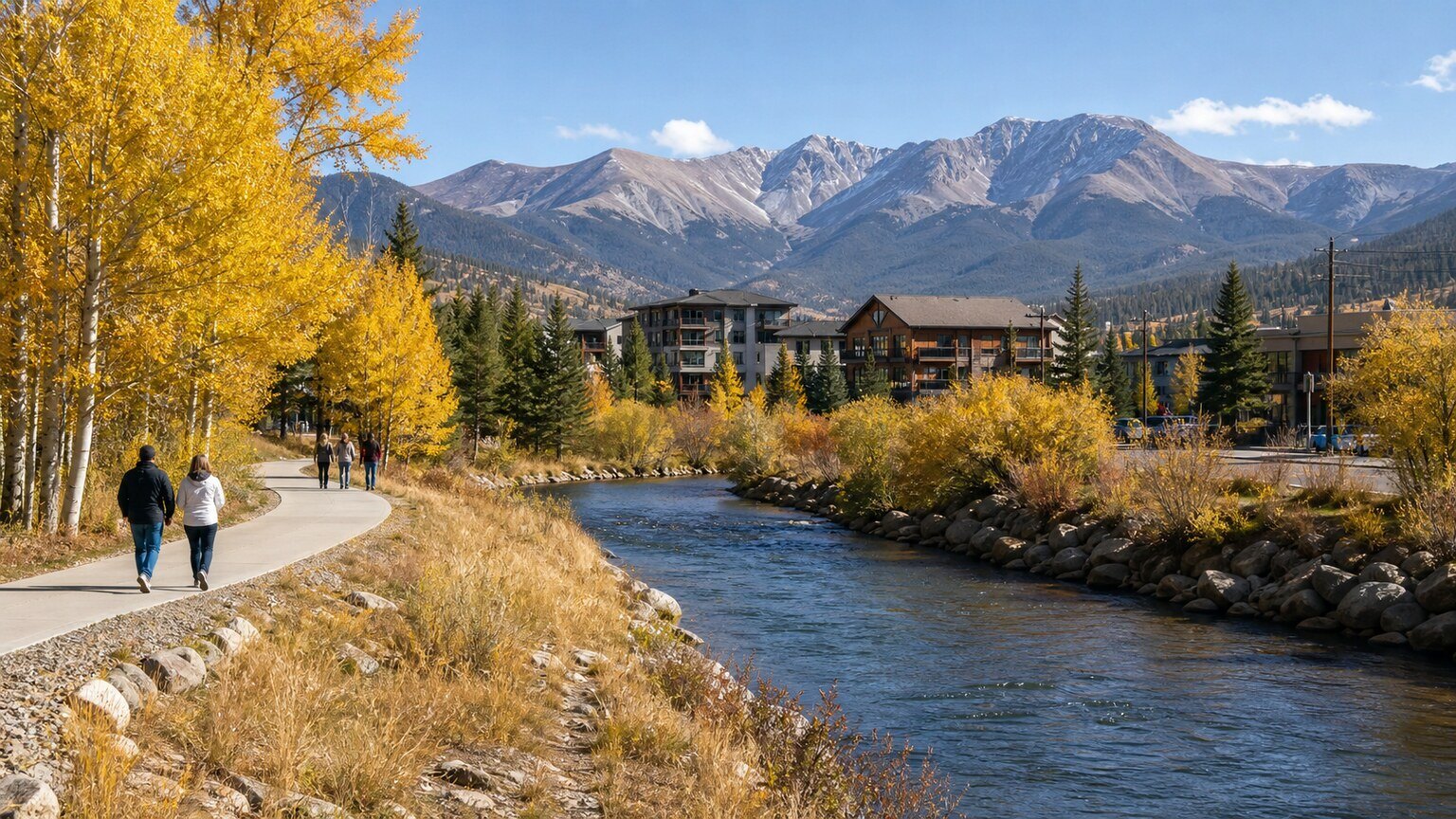 Blue River path through Silverthorne in autumn