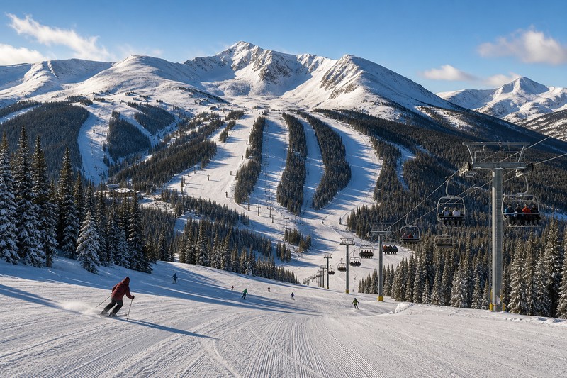 Skiers in Summit County's high alpine terrain
