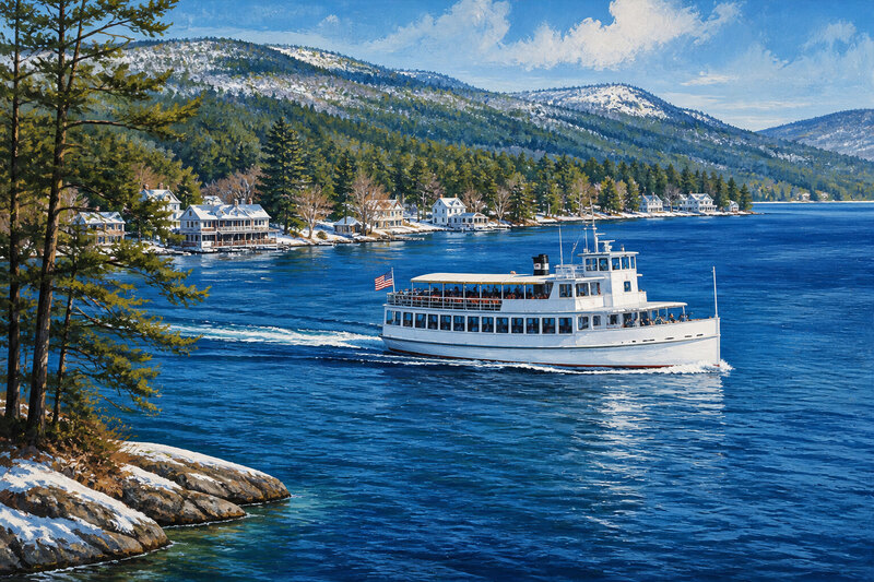Lake Sunapee cruise boat in gouache