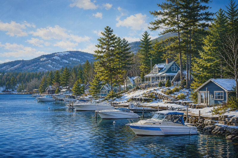 Small boat launch at Georges Mills in gouache