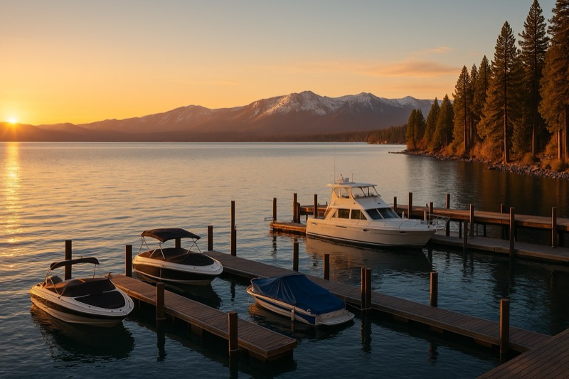 Tahoe City marina at sunset