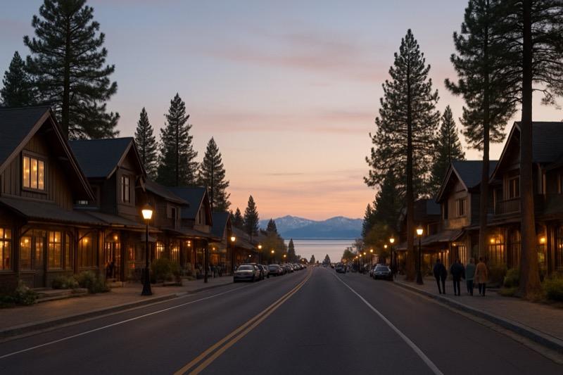 Downtown Tahoe City dining area near the lake