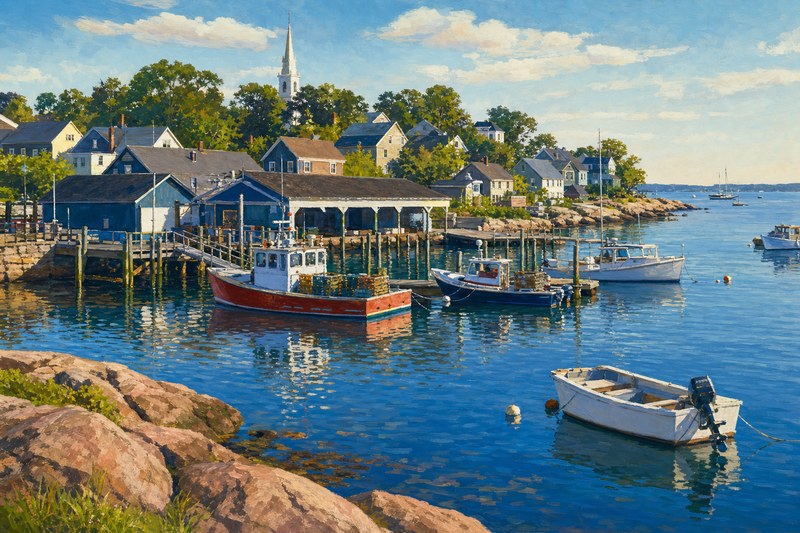 Stony Creek waterfront and village street near the public dock