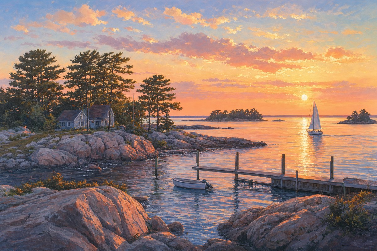 Evening light on Long Island Sound near Branford restaurants