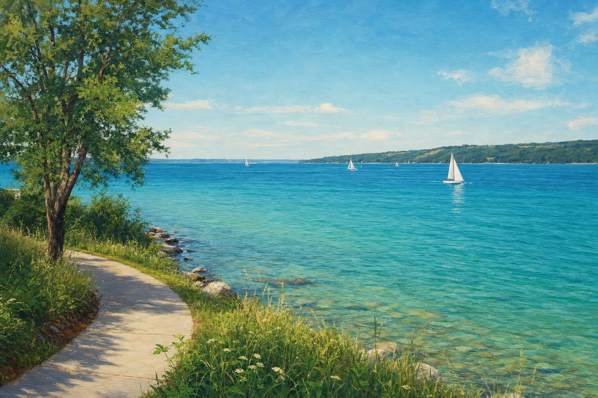 Grand Traverse Bay at the end of a northern Michigan arrival