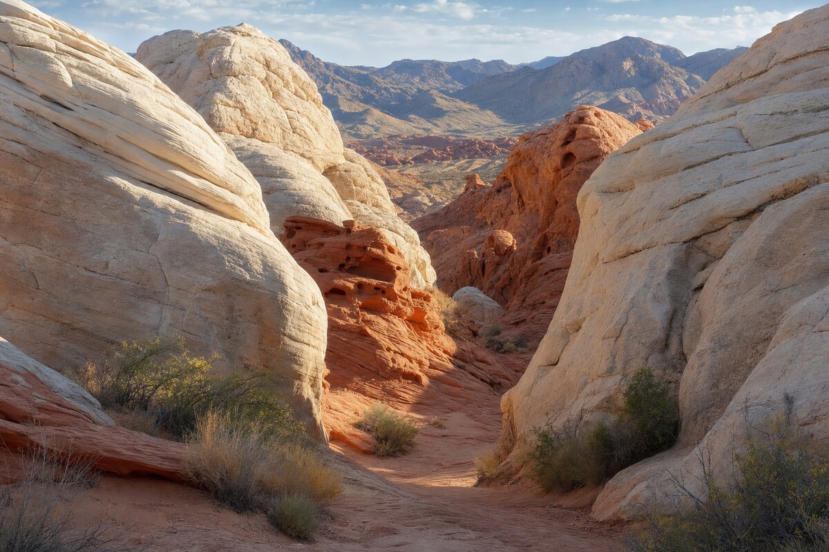 Pale and red sandstone walls in Valley of Fire