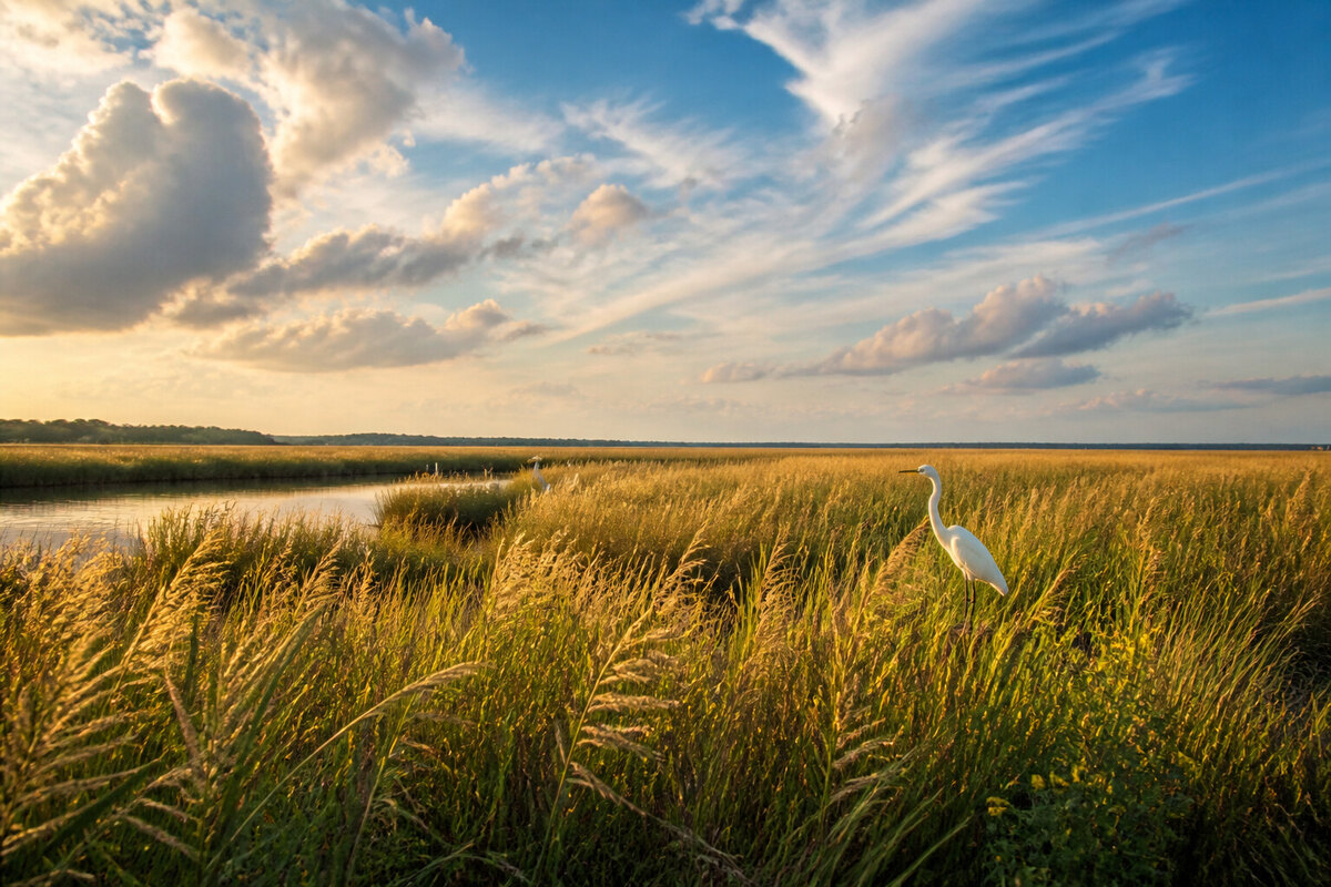 Back Bay National Wildlife Refuge marsh grasses beneath a broad coastal sky