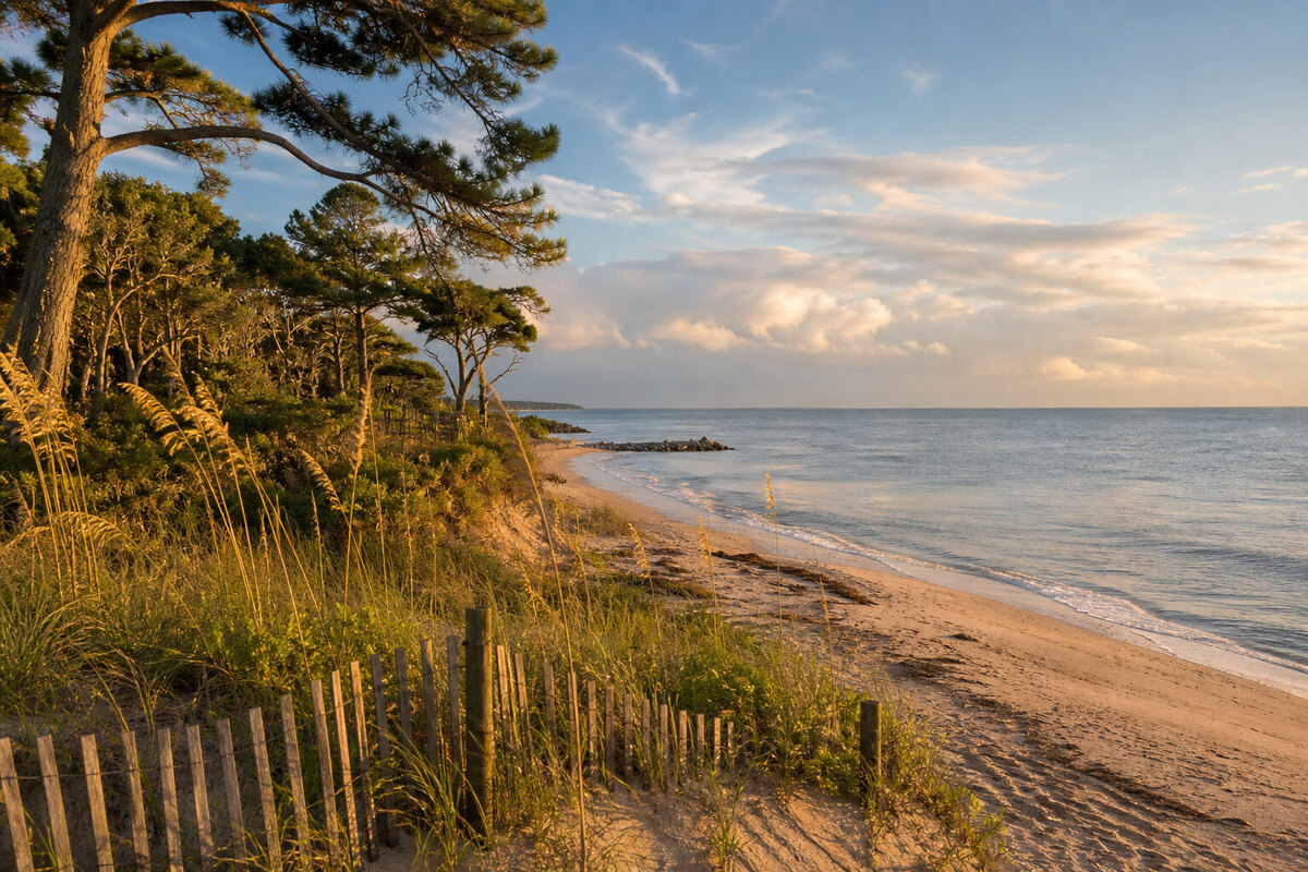 Chesapeake Bay light and shoreline near Cape Henry at First Landing State Park