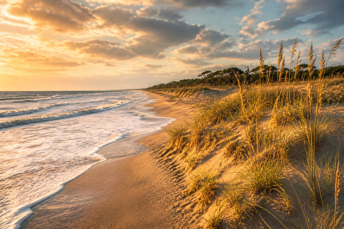 Remote Atlantic beach and dunes at False Cape State Park