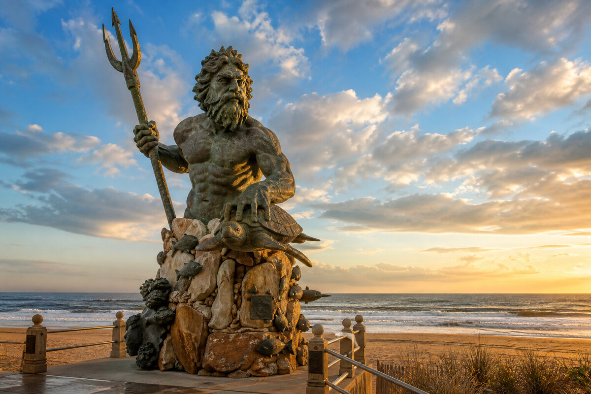 Neptune landmark and Atlantic horizon at the Virginia Beach Oceanfront