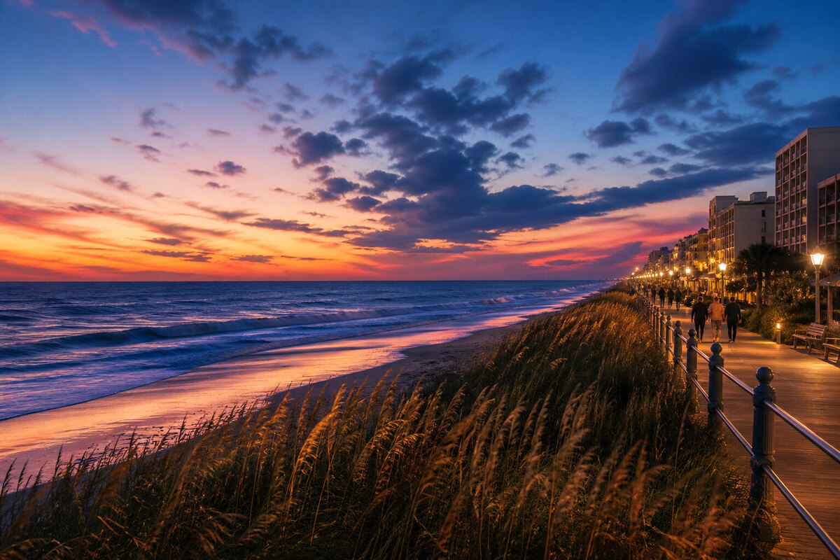 Oceanfront evening near Virginia Beach restaurants