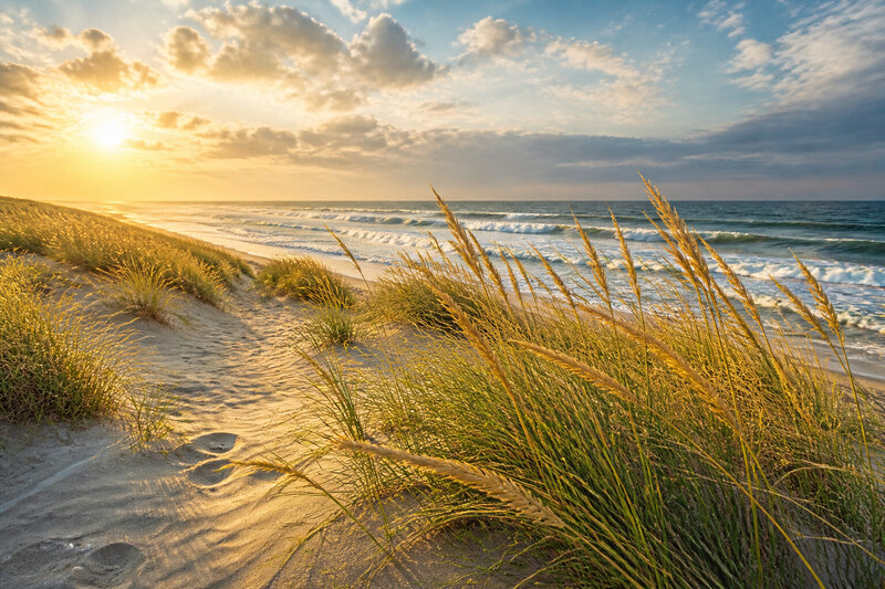 Sandbridge dunes and broad beach south of the resort district