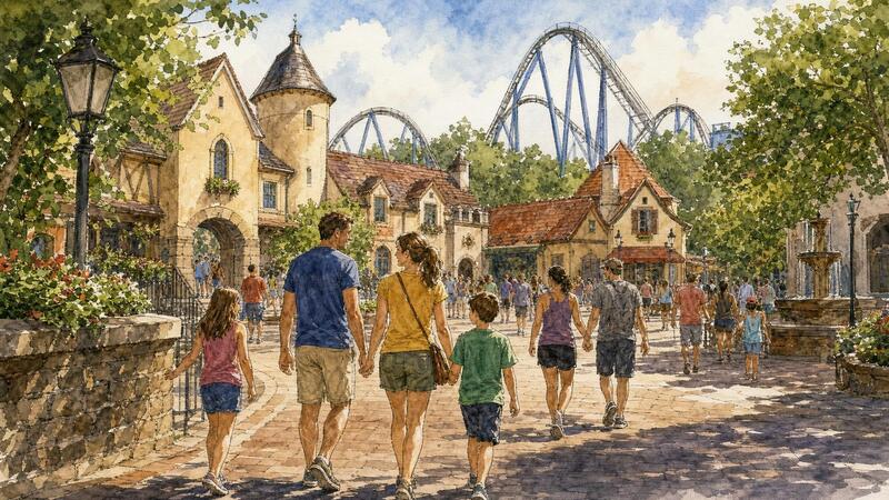 Watercolor family scene near Busch Gardens Williamsburg