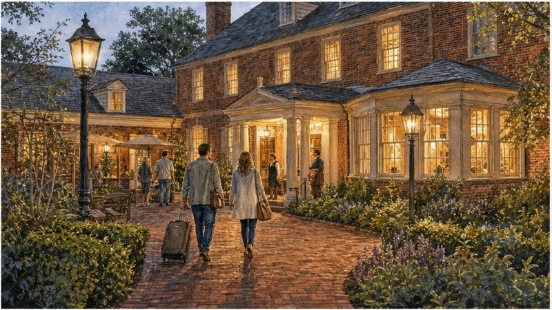 Watercolor Williamsburg tavern dinner scene