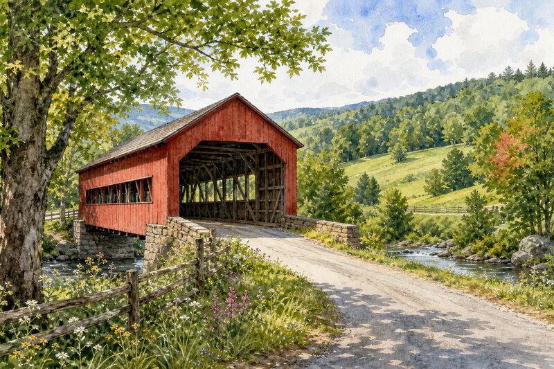 Covered Bridge Country Road