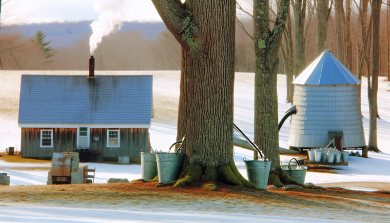 Maple sugaring scene at Billings Farm in Woodstock, Vermont