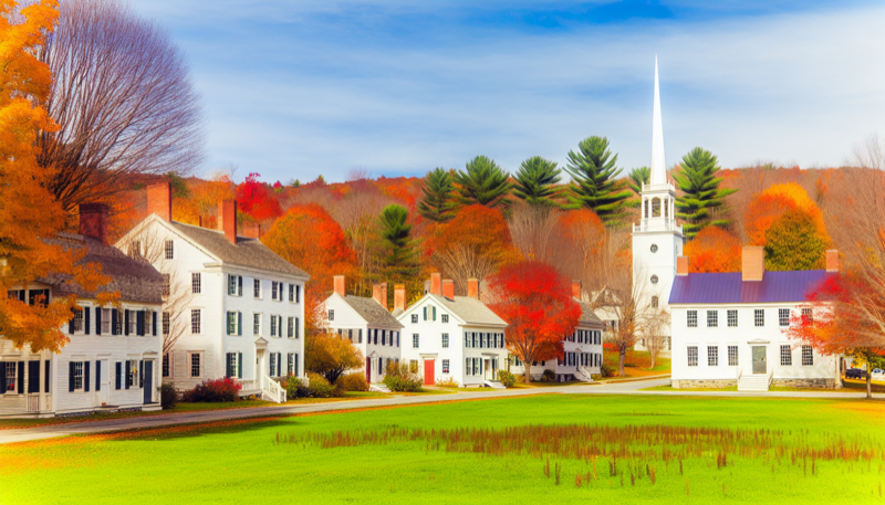 Village Green in fall foliage, Woodstock Vermont